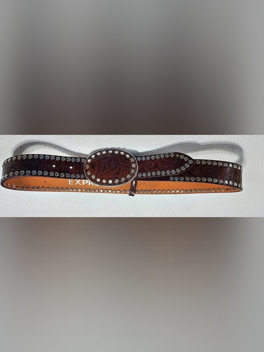 Express Studded Leather Western Belt in Brown